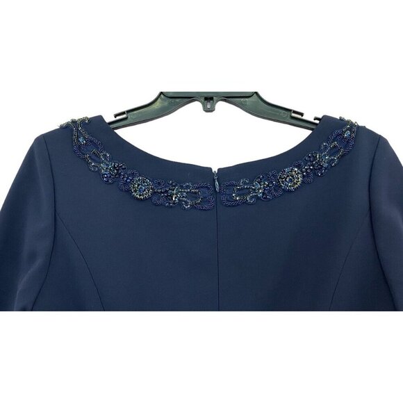 Lucian Matis Sz 4 Dress Beaded Waves Blue Mid Sleeve Cocktail Classic Minimalist - Picture 8 of 10